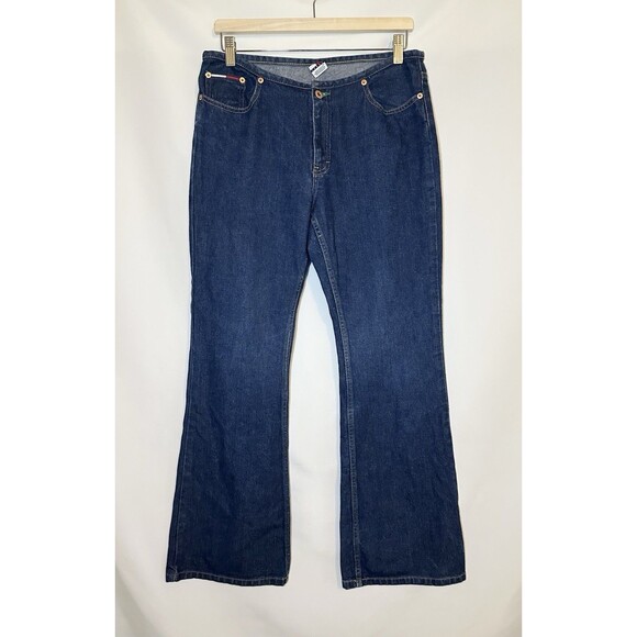 VTG Y2K 2001 Tommy Hilfiger Flare Blue‎ Jeans Denim No Waistband Women's 11 - Picture 1 of 13